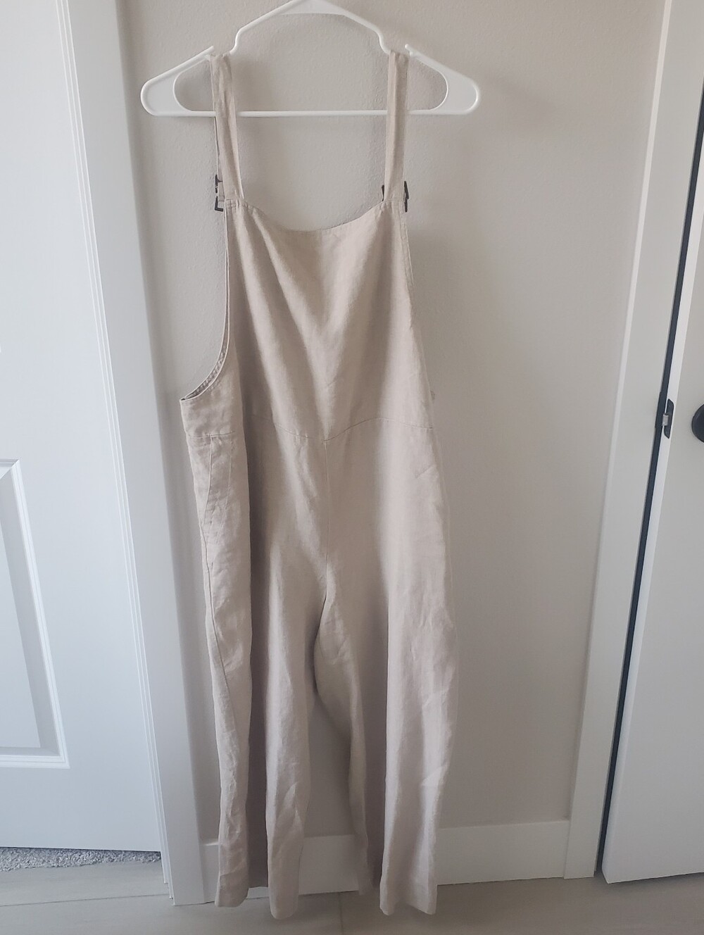 Eileen Fisher Neutral Beige Cropped Linen Jumpsuit